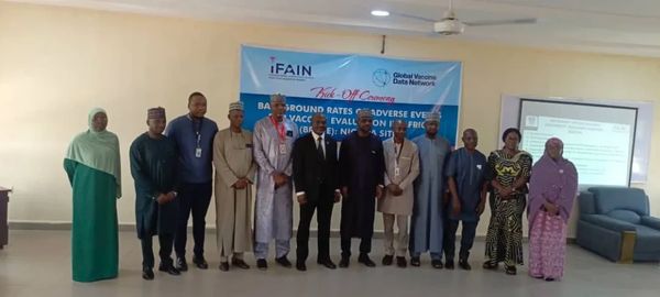 Group photo at IFAIN vaccine adverse event evaluation event in Nigeria.
