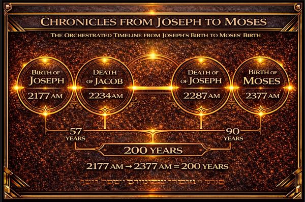 Timeline from Joseph's birth to Moses' birth spanning 200 years.