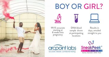 DNA blood test results as early as 6 weeks pregnancy, with next business day results.