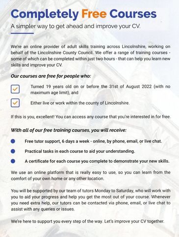 Improve your job seeking prospects with Skills 365. Free tutor support is provided.