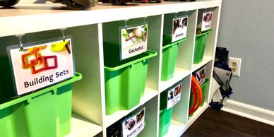 It's all about the right labels and bins in playroom organizing!