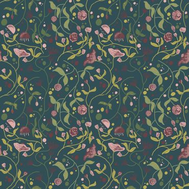 Surface pattern design, meadow, pattern, poppies, sustainable, licensing, flora, fauna, leaves,