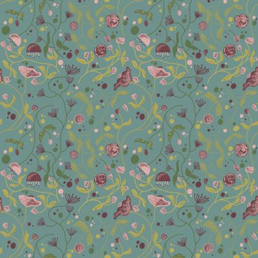 Surface pattern design, meadow, pattern, poppies, sustainable, licensing, flora, fauna, leaves,