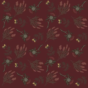 Surface pattern design, highland retreat, pattern, thistle, sustainable, licensing, flora, fauna,