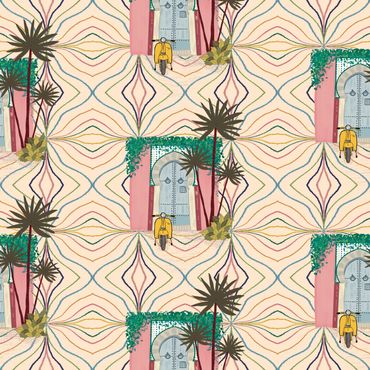 Surface pattern design, dolce Vita, pattern, scooter sustainable, palm tree, licensing