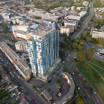 drone image of tower block