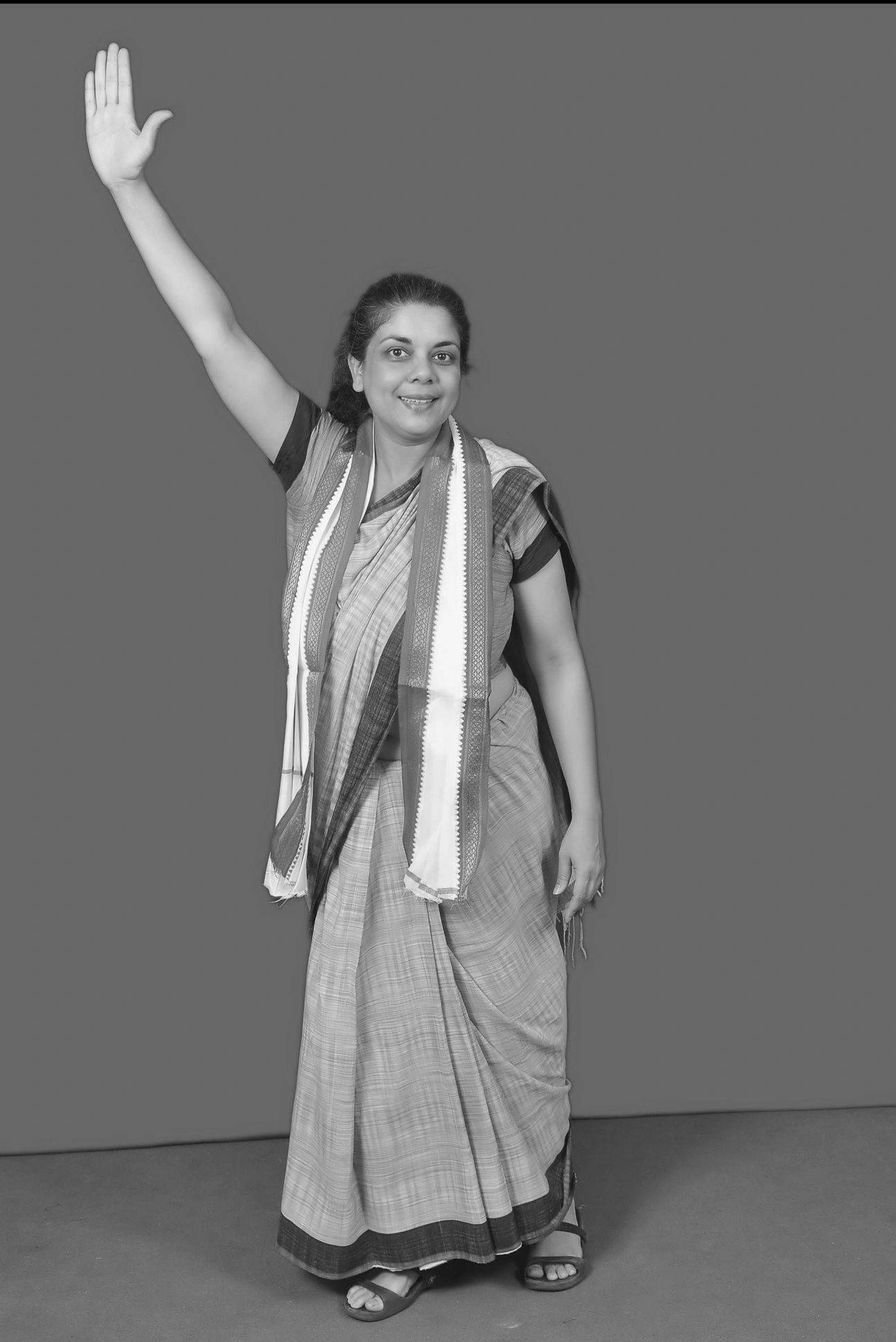 V. Shruti Devi posing for an election-time poster in 2019, when she was a parliamentary candidate fi