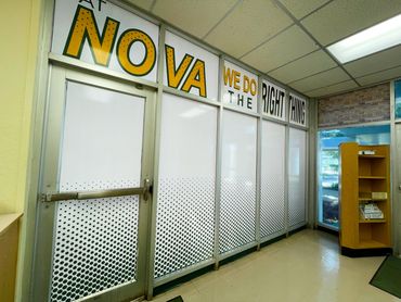 custom printed windows with vinyl film graphics and custom installation.