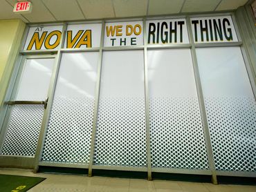 custom printed windows with vinyl film graphics and custom installation.