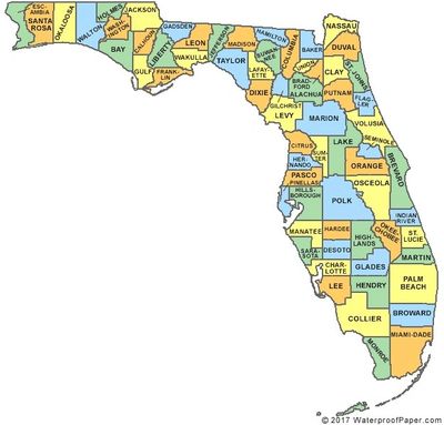 Image of the state of Florida and outline of each of the counties.