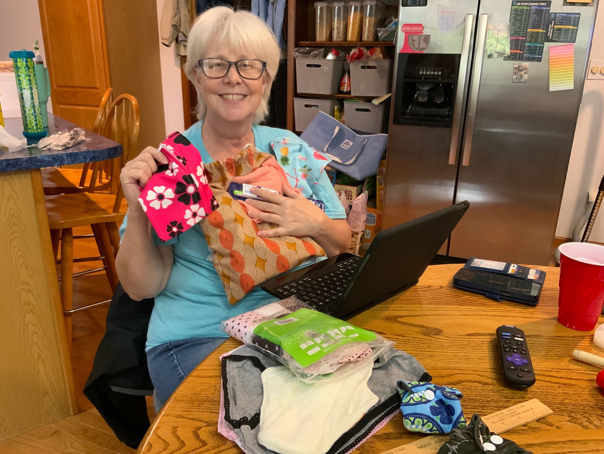 One of our volunteer working on the Grandma Martha Hygiene Kits for Girls project.