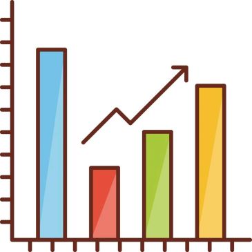 Colorful bar chart with upward trend line.