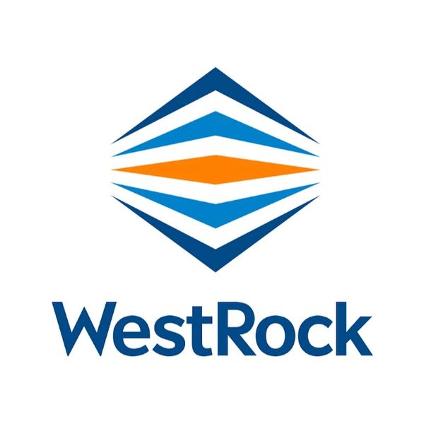 WestRock company logo with blue and orange geometric design.