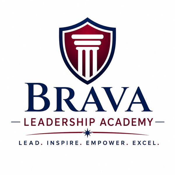 Brava Leadership Academy logo with a shield and pillar symbol.