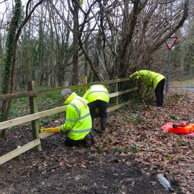 The Tuesday Task Team repairing the damage fence of Gunnergate lane