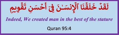 Quran 95:4 in Arabic calligraphy: Indeed, We created man in the best of stature