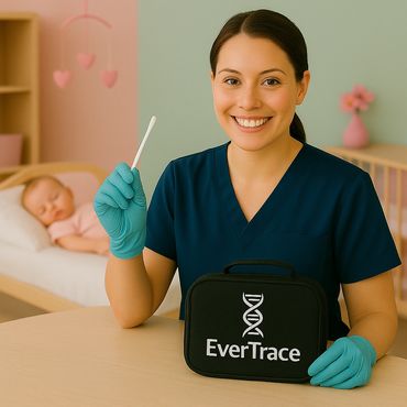 DNA Collection specialist with baby