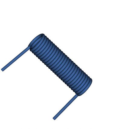 Blue metal coil spring with extended ends.