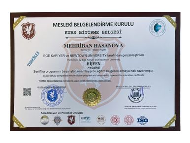 Mehriban Hasanova Hijyen eğitimi Sertifikası,,,