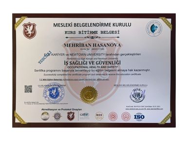 Mihriban Hasanova İş sağlığı  ve güvenliği Sertifikası,,,