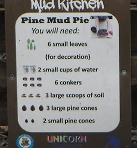 In our outdoor we have a mud kitchen, the sign displays one of the recipes.