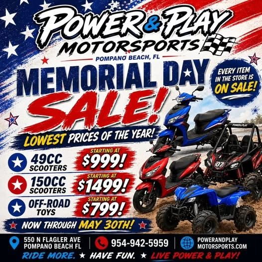 Memorial DAY SALE Biggest sale of the year
scooters from 799.00