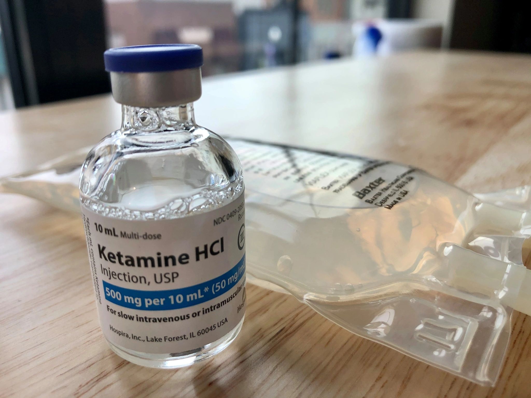 ketamine vial and saline bag for treatment at Happier You Ketamine Clinic in Columbus, Ohio