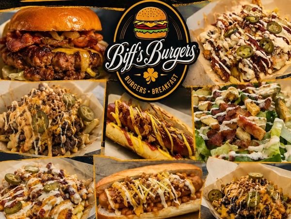 Delicious burgers, fries, hot dogs, and salads from Biff's Burgers.