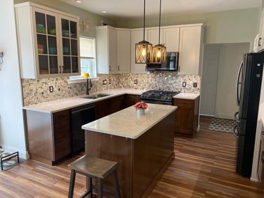 elegant kitchen farmhouse, glass cabinetry, painted cabinets, kitchen facelift, tile backsplash
