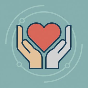 Two hands holding a heart symbol.