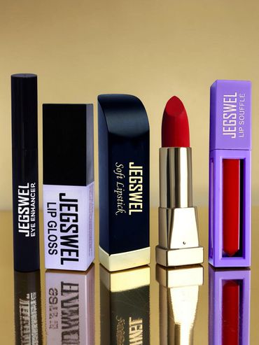 Various Jegswel branded lip and eye makeup products.