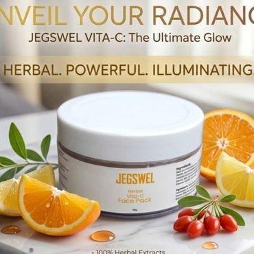 JEGSWEL Herbal Vita-C Face Pack with fresh citrus slices enhances skin radiance.