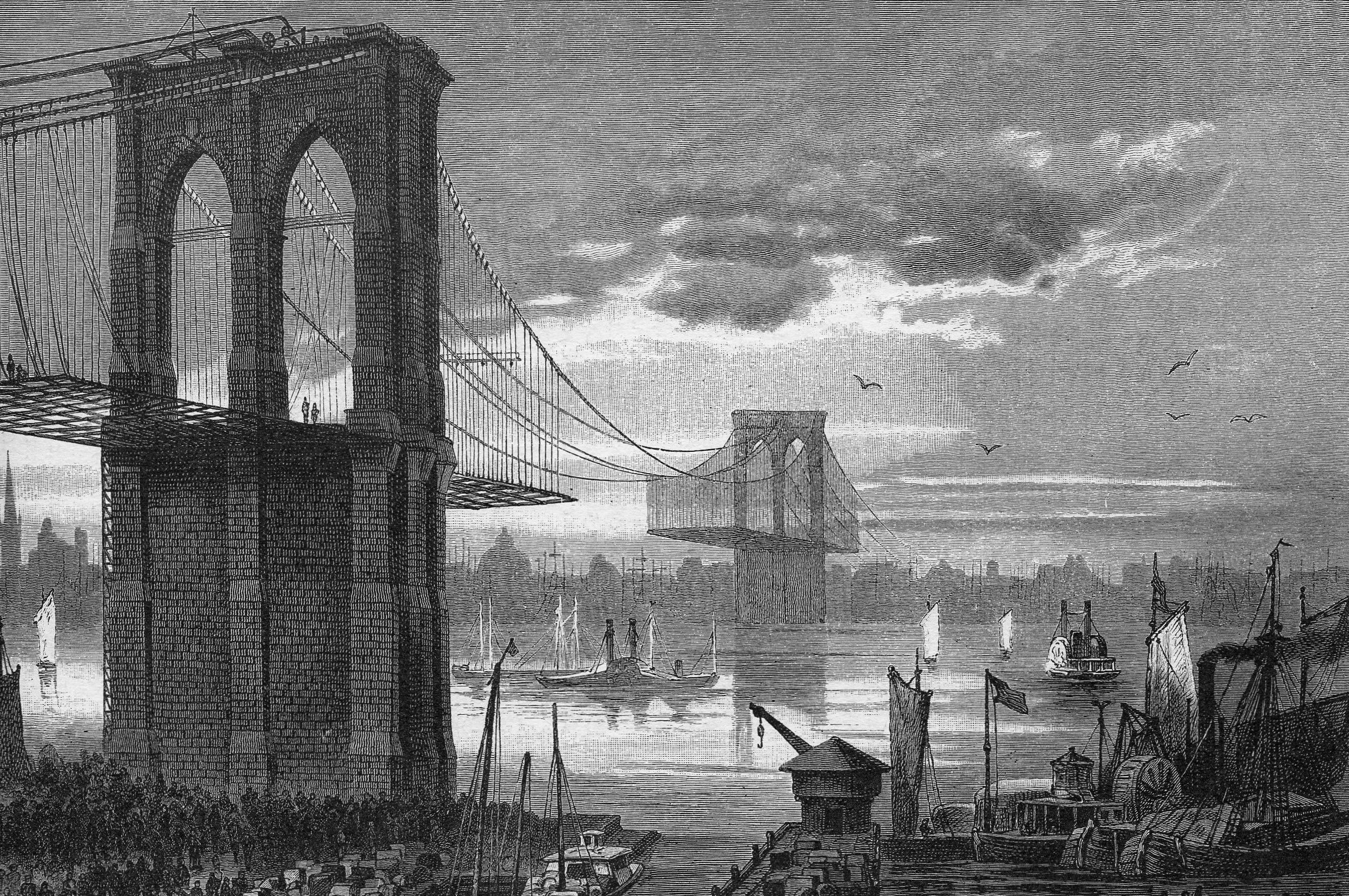 John J Levy’s New York - Brooklyn Bridge under construction - circa 1870s