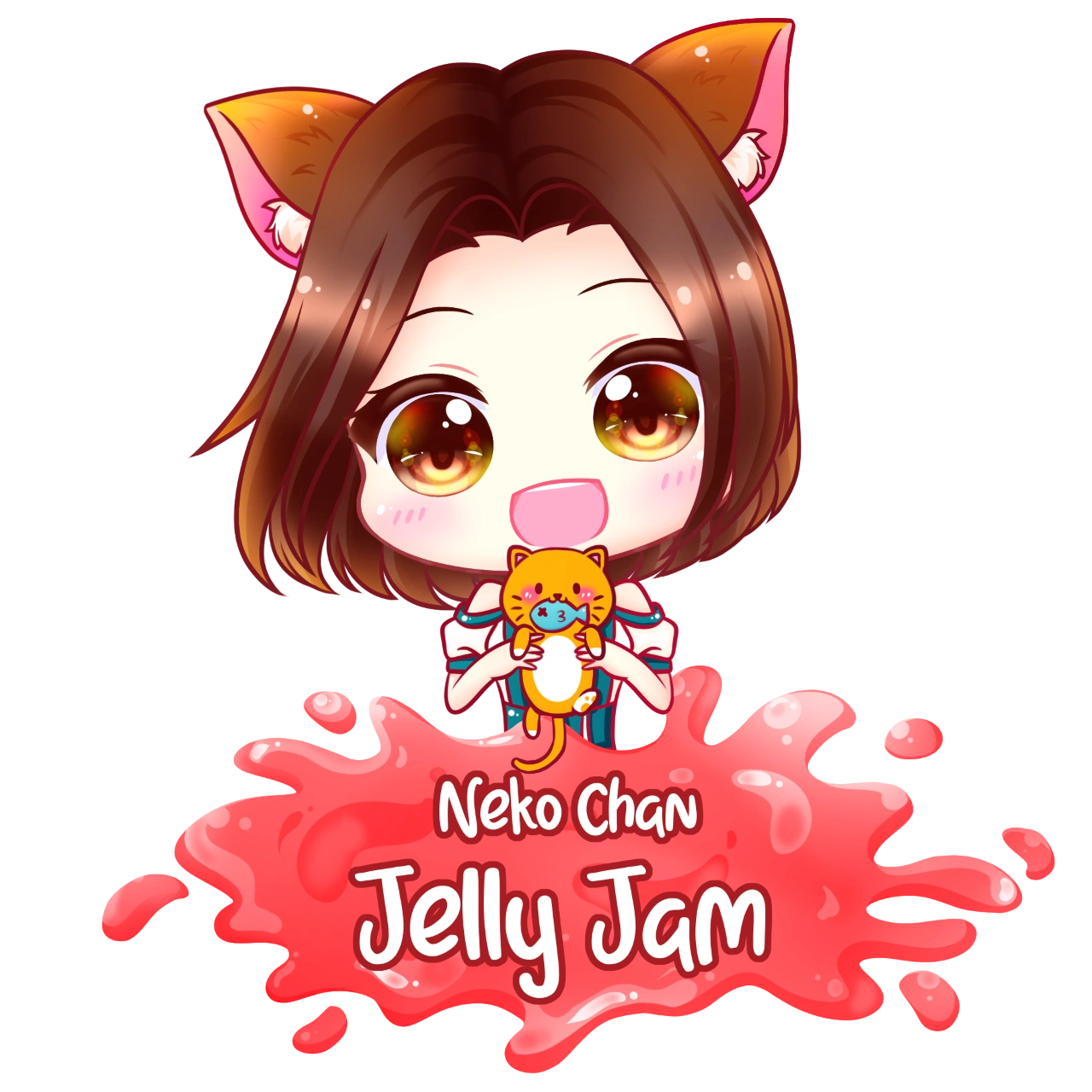 Neko Chan Jelly Jam logo - cat girl holding an orange cat.