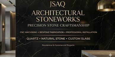 Elegant black marble wall showcasing JSAQ Architectural Stoneworks services.