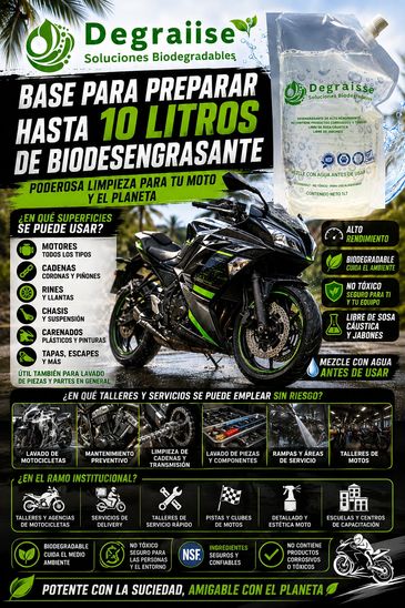 degraisse bio desengrasnte al ser libre de sosa es la mejor opcionpara cuidar las motos