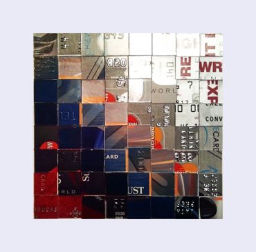 Credit Cubed 1 Mosaic made from upcycled membership and credit cards