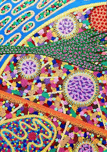 Stippled Cellular 1 Colorful painting entirely made of dots depicting microscopic cells