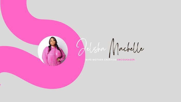Profile image of Jelisha Machelle with a pink and gray background.