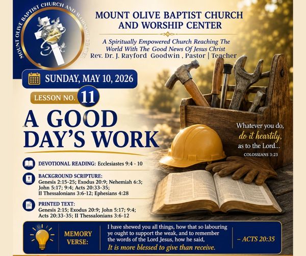 Working hat with tools describing the Sunday School Lesson "A Good Day's Work."