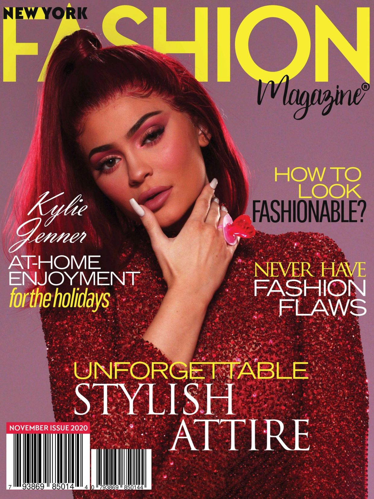 Kylie Jenner in red sequin attire on New York Fashion Magazine cover.