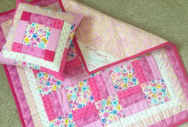 Candy Pink Baby Quilt with matching cushion - Feb 2020 © Sally Quick