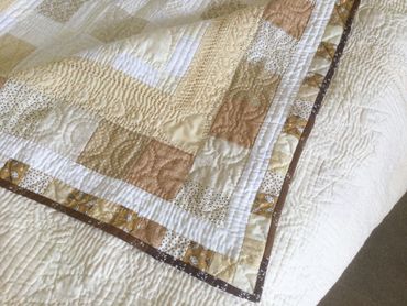 Hand Quilted Wedding Quilt in whites and cream cotton fabrics © Sally Quick