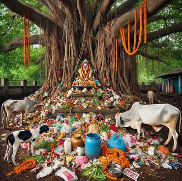 Animal eating religious waste