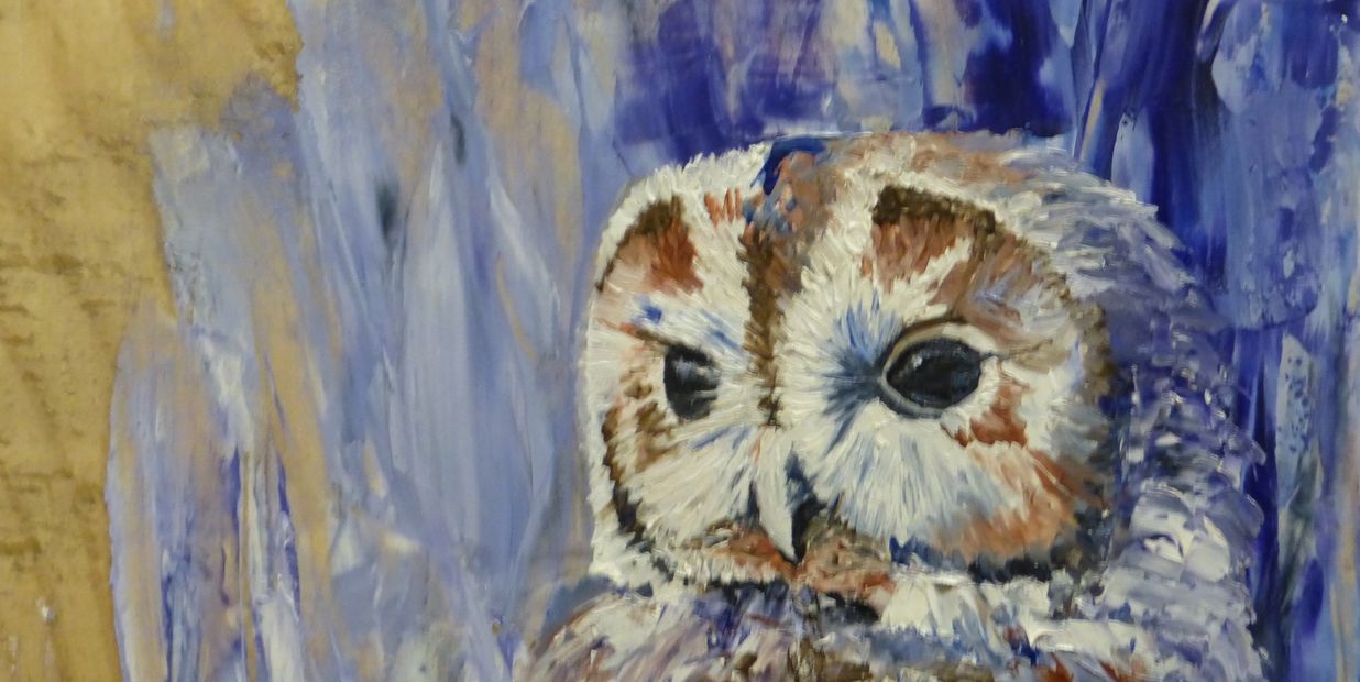 Owl oil painting on wood