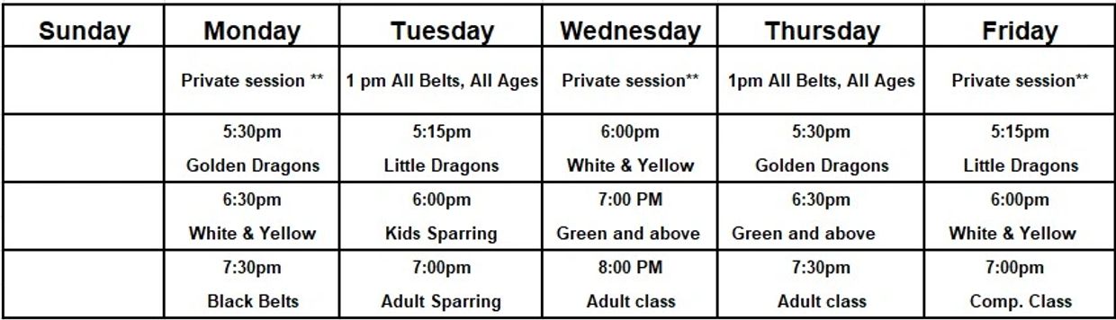 Details of the Class Schedule are provided below in text form.