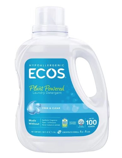 ECOS plant-powered hypoallergenic laundry detergent bottle.