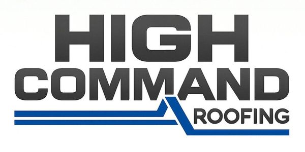 Logo for High Command Roofing with bold text and blue roof design.