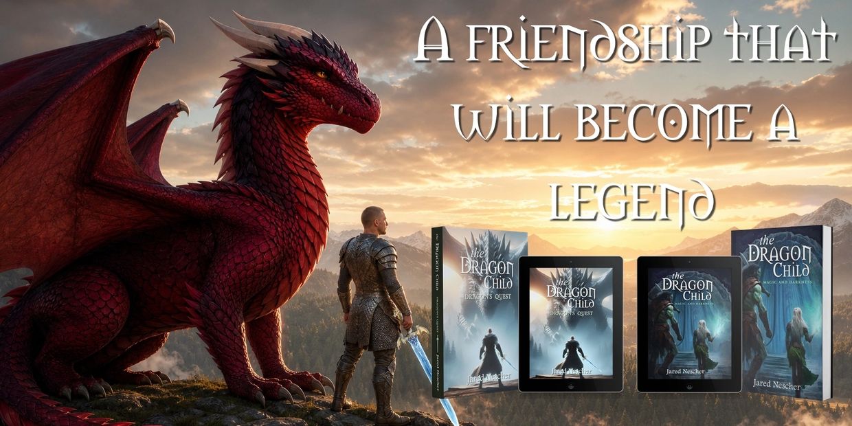 A knight and dragon with The Dragon Child book series.