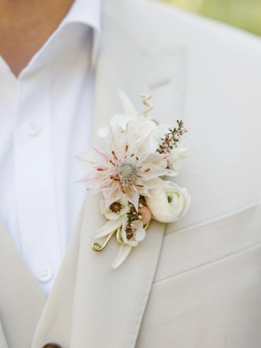 Boho Petite Lapel piece on a groom at a wedding at Calamigos Ranch in Malibu